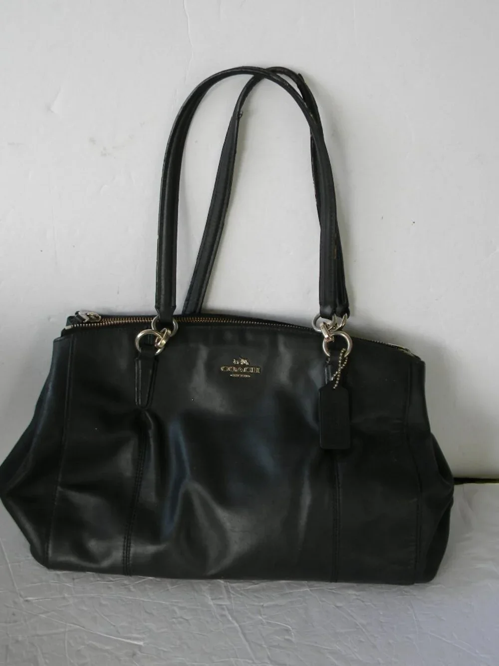 Coach Christie BLACK LEATHER LARGE Carryall TRIPLE COMPARTMENT SHOULDER BAG